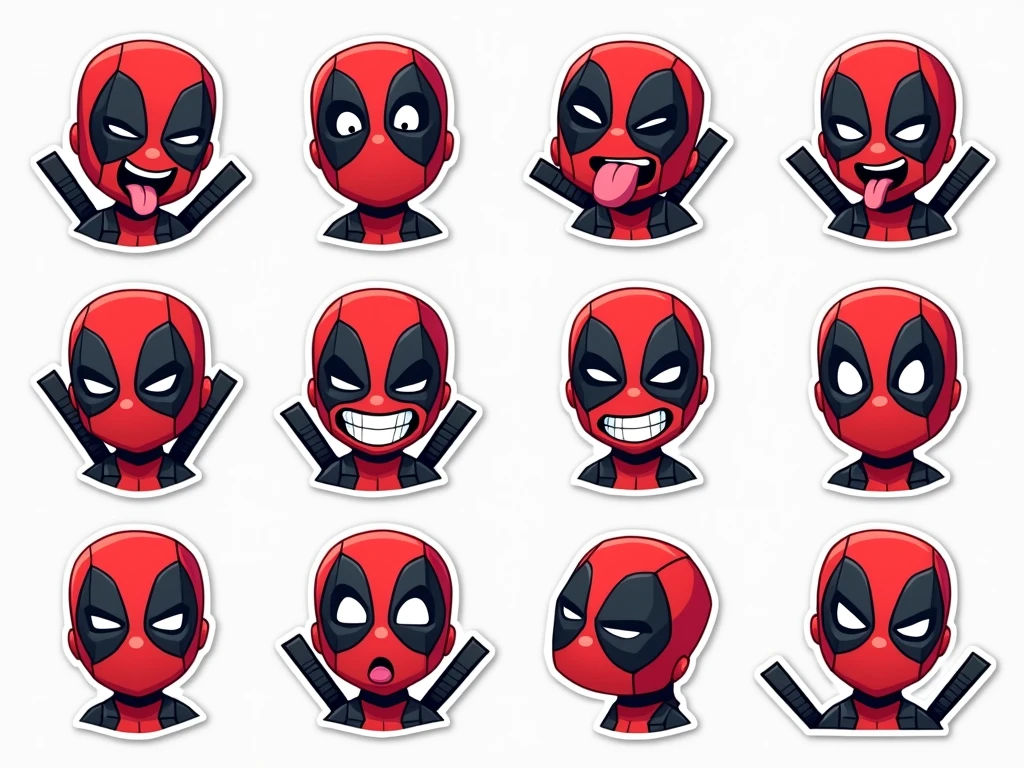 Deadpool emoji stickers,There are 3 in total*4=12 different Deadpool funny expressions,No duplication,