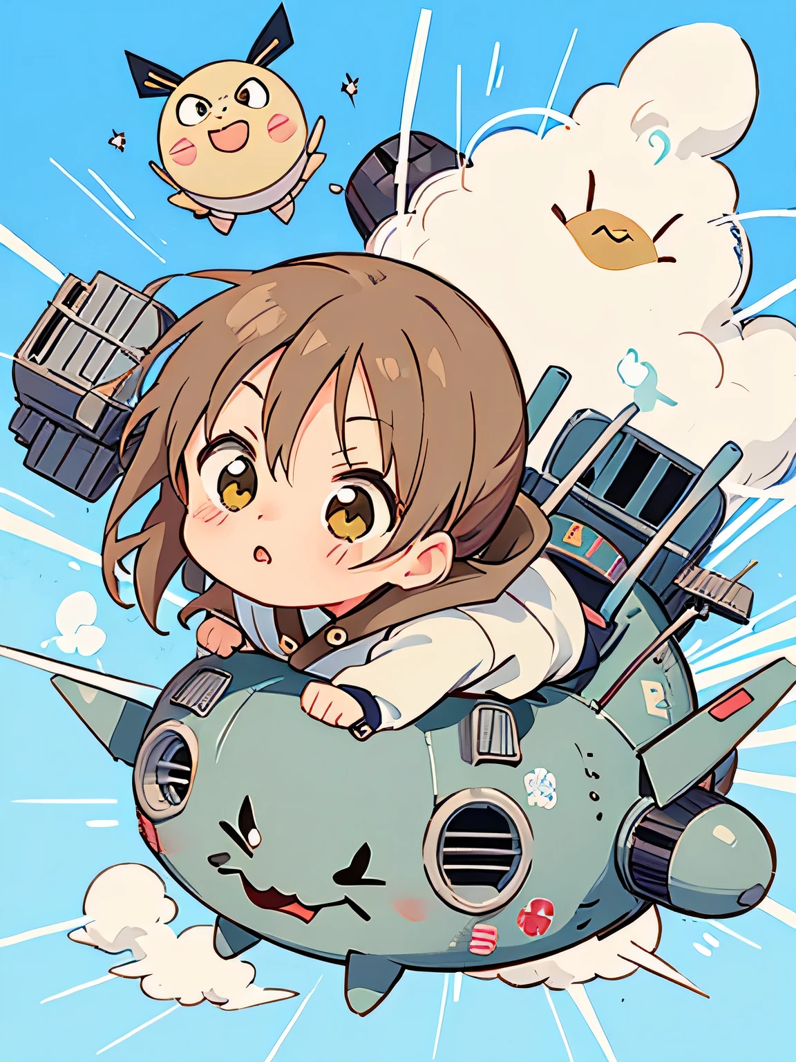 Hayao Miyazaki style, Kawaii Design, most beautiful girl ever、chibi, (((Kamikaze Special Attack Force)))