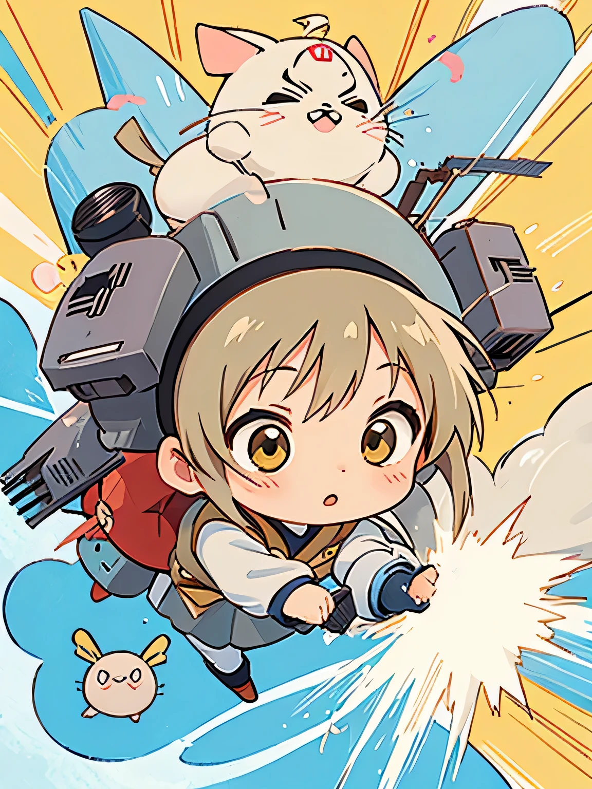 Hayao Miyazaki style, Kawaii Design, most beautiful girl ever、chibi, (((Kamikaze Special Attack Force)))