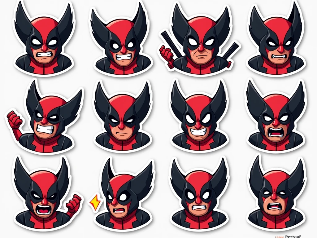Wolverine emoji stickers，There are 3 in total*4=12 different Deadpool funny expressions，No duplication，