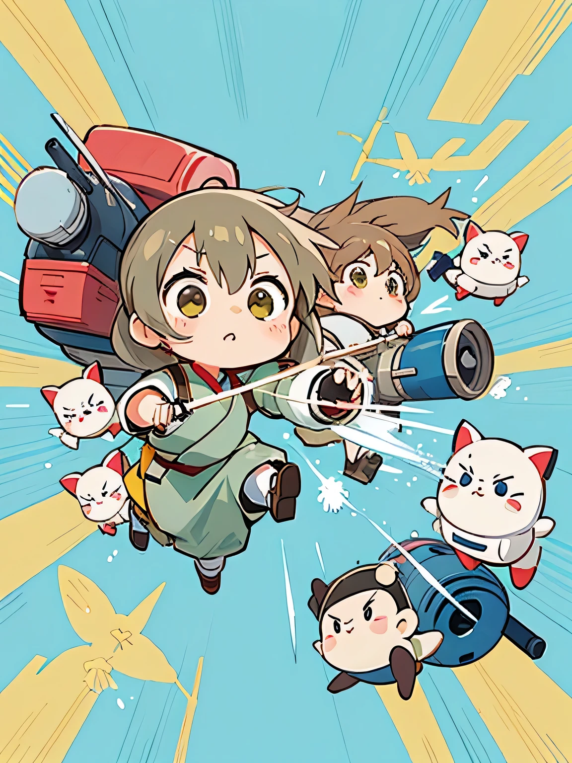 Hayao Miyazaki style, Kawaii Design, most beautiful girl ever、chibi, (((Kamikaze Special Attack Force))), (((Zero Fighter)))