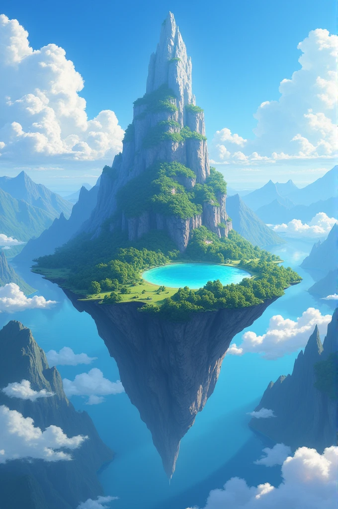 There is a picture of a lake on a mountain, 4k highly detailed digital art, Floating mountains, 4k detailed digital art, Detailed scenery —width 672, 4k hd wallpapers very detailed, Beautifully detailed pixel art, Detailed Dreams, Floating island, 8k high quality detailed art, Floating island in the air, Extremely high detail, Shinkai Makoto Cyril Rolando, Cyril Rolando and Goro Fujita, Amazing wallpapers, Floating island, Fantasy Landscape Art, Cyril Rolando (Cyril Rolando) of inspiration, Cyril Rolando 和 M.Vacaruta, Cyril Rolando 和 M. Vacaruta