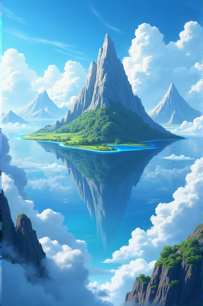 There is a picture of a lake on a mountain, 4k highly detailed digital art, Floating mountains, 4k detailed digital art, Detailed scenery —width 672, 4k hd wallpapers very detailed, Beautifully detailed pixel art, Detailed Dreams, Floating island, 8k high quality detailed art, Floating island in the air, Extremely high detail, Shinkai Makoto Cyril Rolando, Cyril Rolando and Goro Fujita, Amazing wallpapers, Floating island, Fantasy Landscape Art, Cyril Rolando (Cyril Rolando) of inspiration, Cyril Rolando 和 M.Vacaruta, Cyril Rolando 和 M. Vacaruta