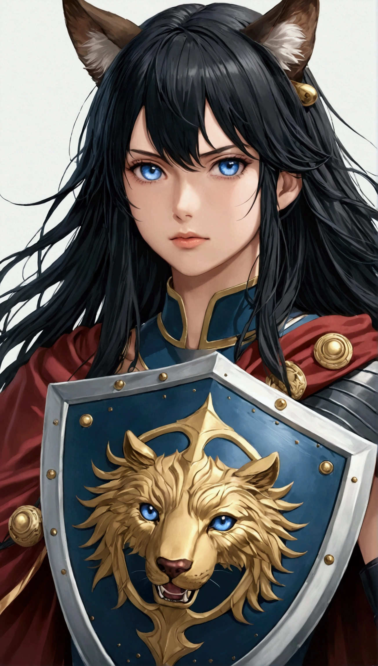 Blue eyes, black hair, animal ears, Jewelry, Very long hair,masterpiece, a high resolution, accuracy, Realistic anatomy, simple background, Anime, Anime hero shield, Raftalia, Raftalia з Anime hero shield,