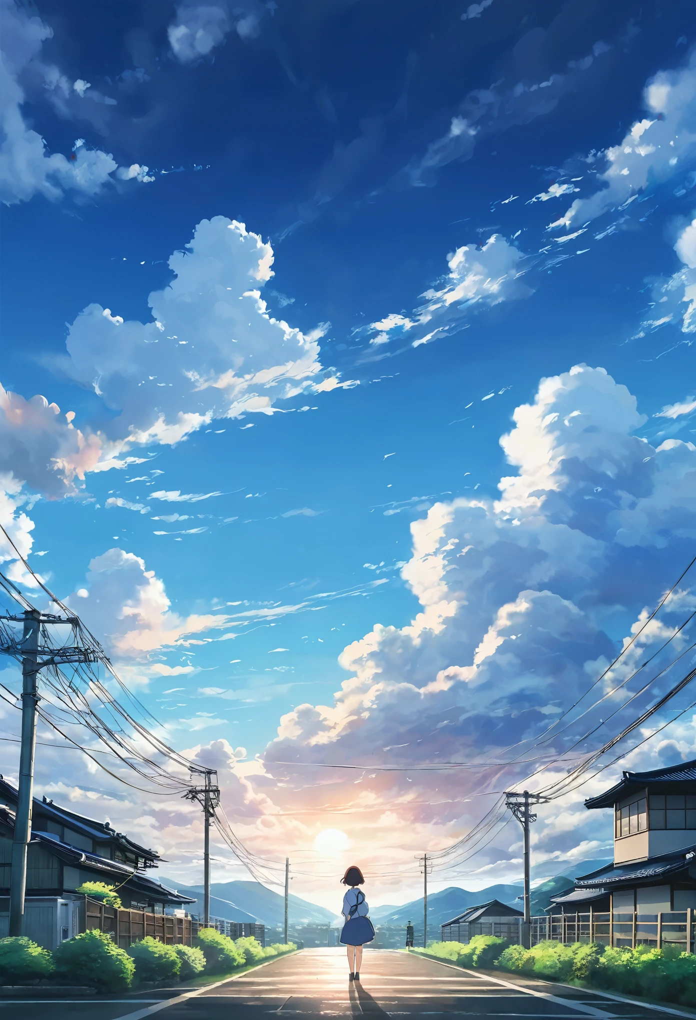 Blue cloudy view style kimi no nawa. Typical Japanese anime inspired by Kim no nawa