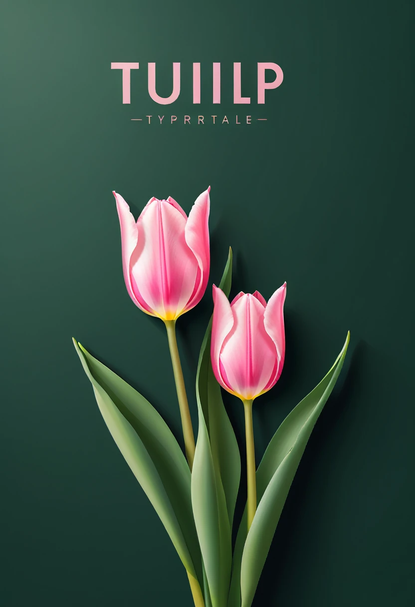 The cover design has the word tulip and two light pink tulips in the middle and lower corners. (Background dark green)Vector graphic design. 精緻 close up 精巧構圖(close up) Flat style vector art, Flat vector art uses simplicity in vector art、 Pure expression，Highlight simplicity and clarity of form， Bring simplicity and modernity to your work