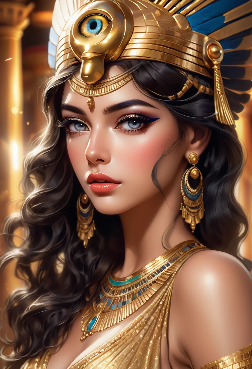 a very sensual cleopatra playing in a lavish casino, extremely detailed portrait, beautiful detailed eyes, beautiful detailed lips, extremely detailed face, long eyelashes, ornate egyptian headdress, opulent gold jewelry, dramatic eye makeup, sultry expression, elegant chiffon dress, dramatic lighting, rich color palette, cinematic composition, (best quality,4k,8k,highres,masterpiece:1.2),ultra-detailed,(realistic,photorealistic,photo-realistic:1.37),concept art
