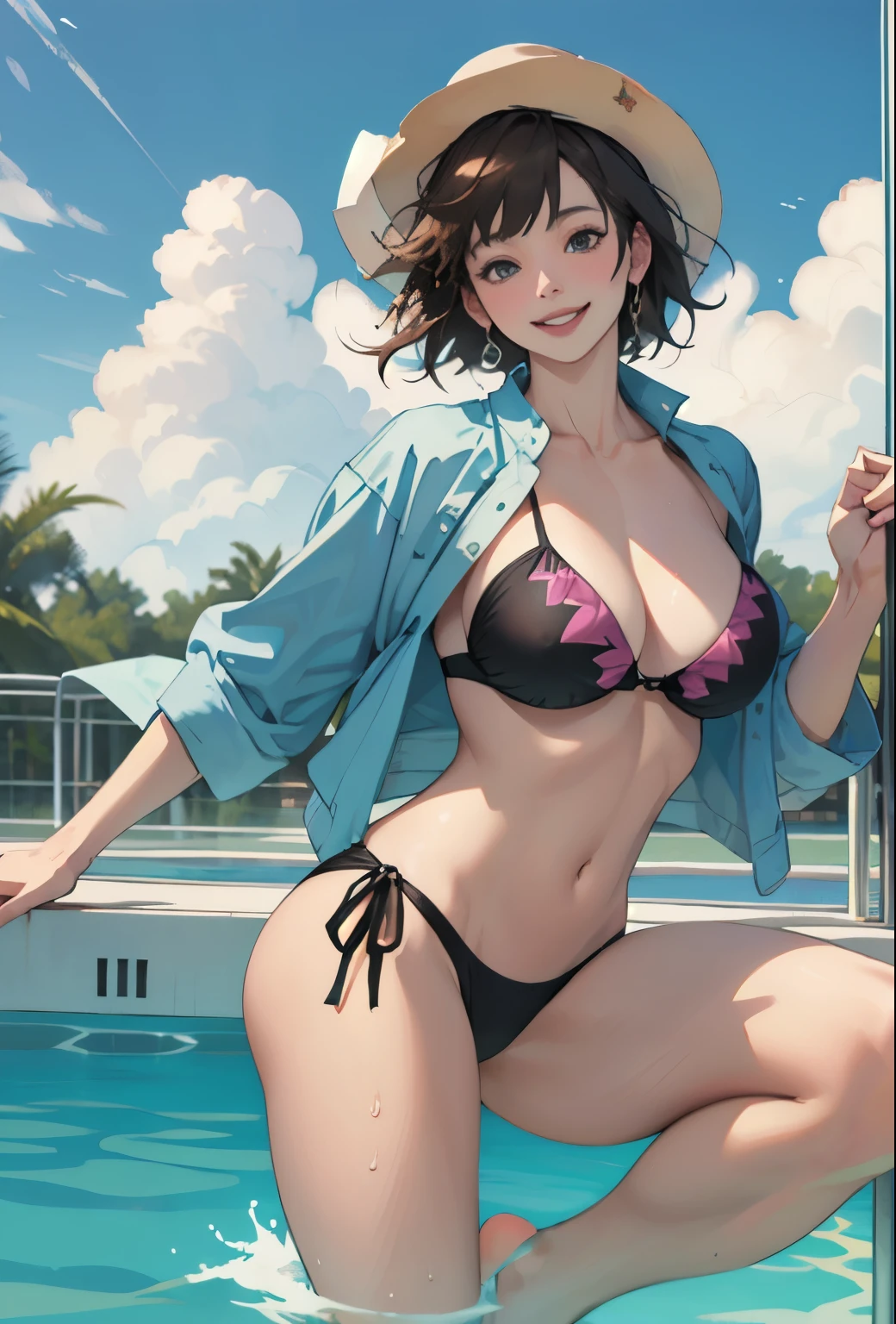 Realistic、Face reality、With a girl、Swimwear、y smile、My breve gotten a little bigger、Sexy pose、h diving board、Bandeau bikini、Less fabric area、