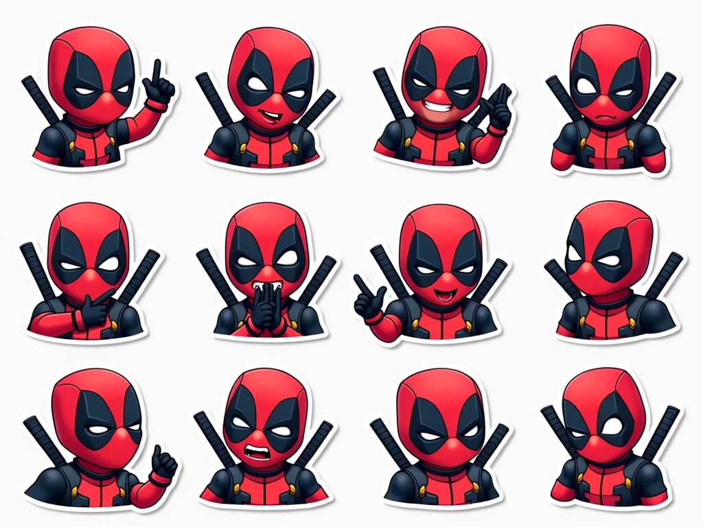 Deadpool emoji stickers,There are 3 in total*4=12 different Deadpool funny expressions,No duplication,