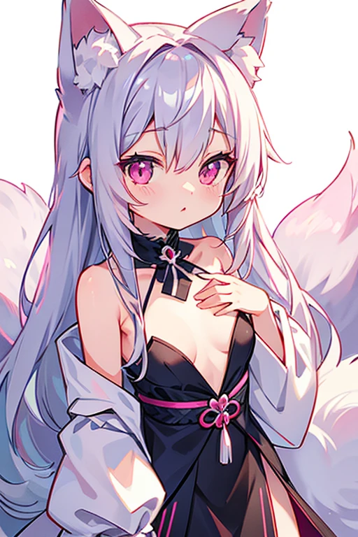 Animal ears、Silver Hair、Pink Eyes、Pink eyes、Small breasts、cute、1 person、Long Hair、Straight Hair、Fluffy tail