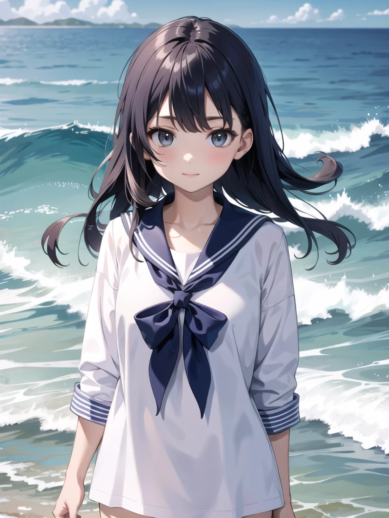 Ocean, Sailor suit, girl, Upper Body