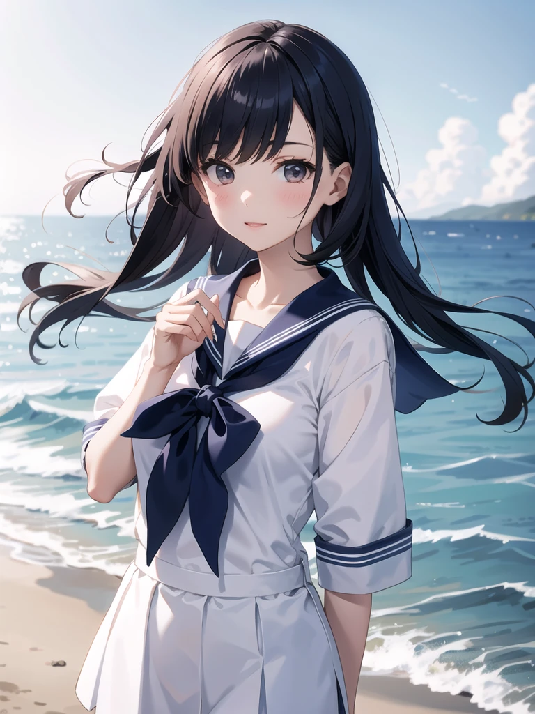 Ocean, Sailor suit, girl, Upper Body