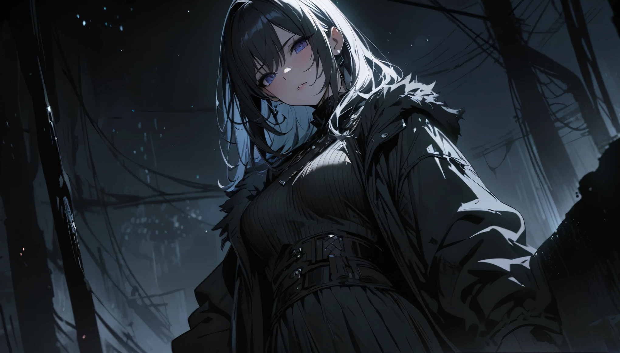 Very detailed, high quality, masterpiece, beautiful, One woman, night, (Dark Environment)
