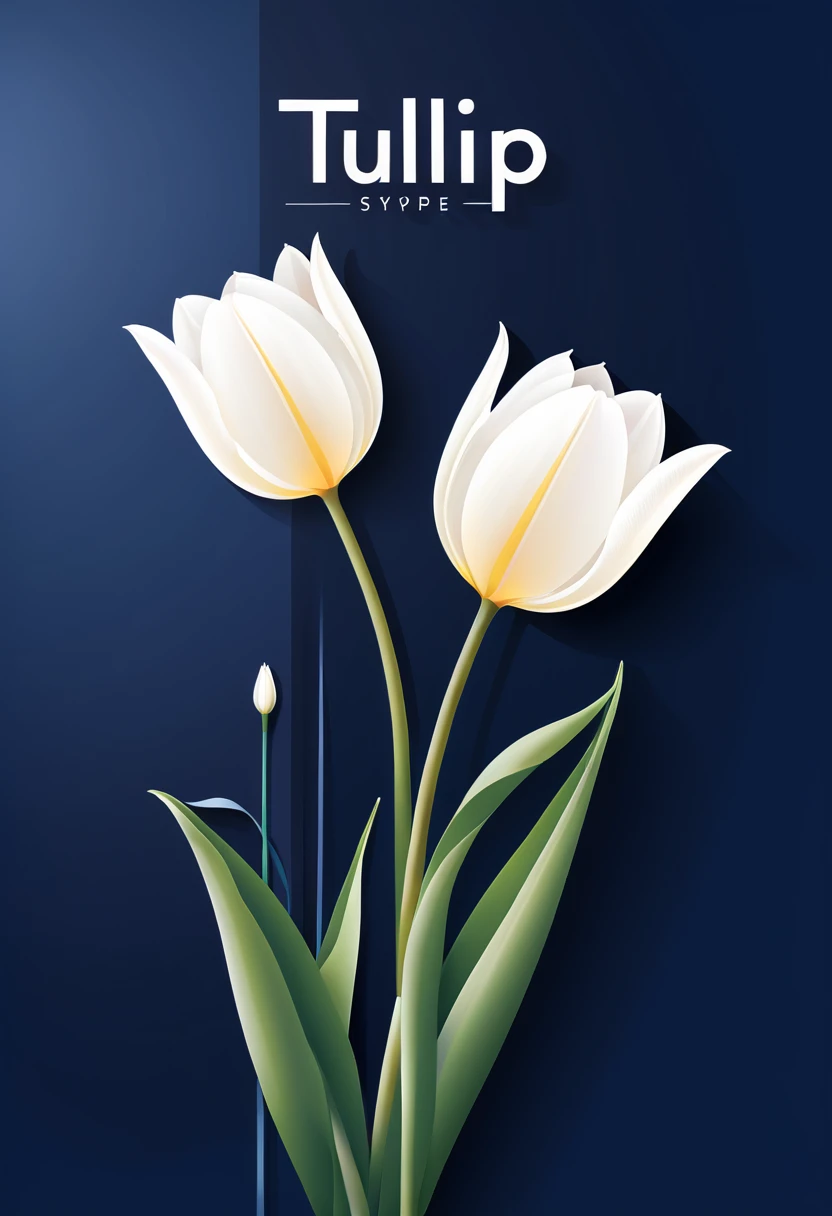 The cover design has the word tulip and two light pink tulips in the middle and lower corners. (Background dark green)Vector graphic design. 精緻 close up 精巧構圖(close up) Flat style vector art, Flat vector art uses simplicity in vector art、 Pure expression，Highlight simplicity and clarity of form， Bring simplicity and modernity to your work