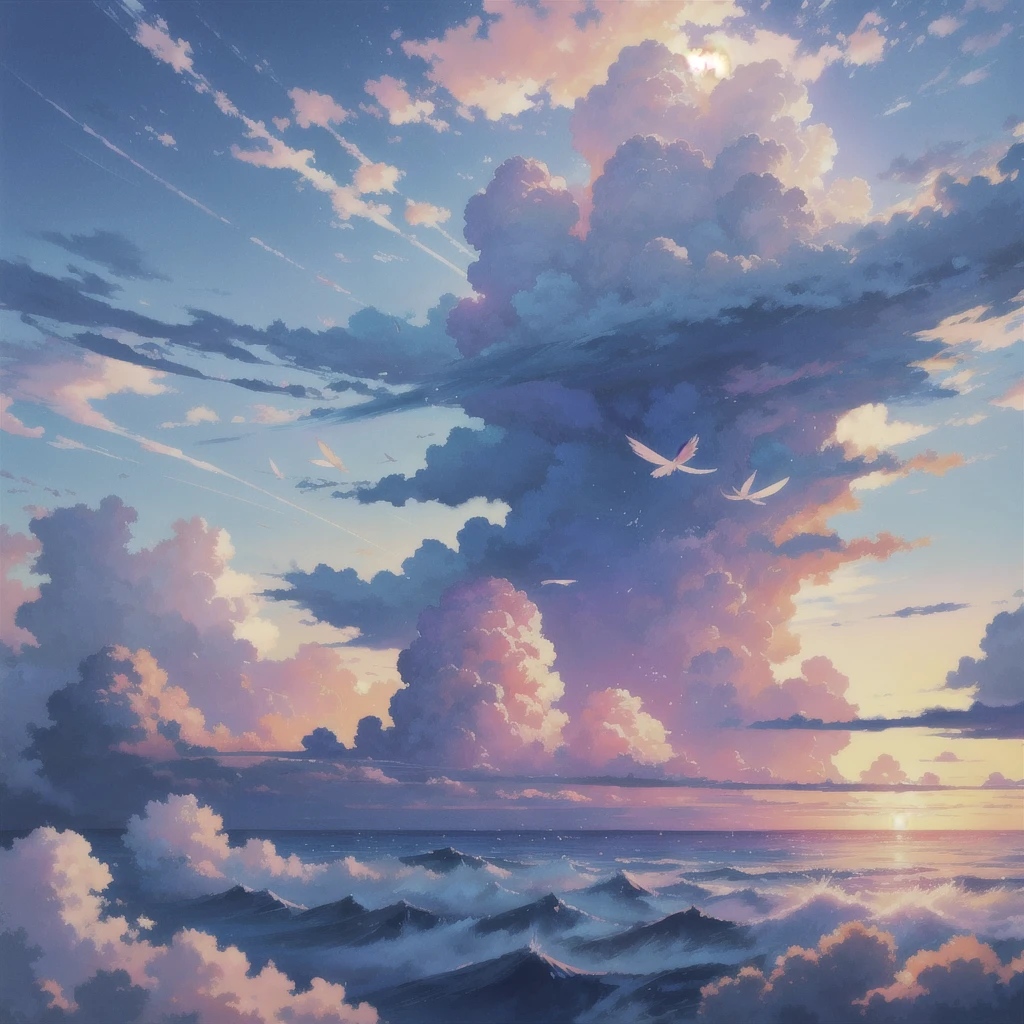 Well detailed anime landscape, The 100 series poster style with people falling from the sky, Os 100, people falling to the sky, beautiful horizon on the beach, floating wing feathers falling seen from afar, clouds, small with brush strokes, serene sky anime nature wallpaper, anime beautiful scene, beautiful anime peace scene, Makoto Shinkai Cyril Rolando, beautiful anime scene, amazing wallpaper, wallpaper anime art 8k, anime background, anime art background, anime 4k wallpaper, anime art 4k wallpaper, anime art 4k wallpaper,
