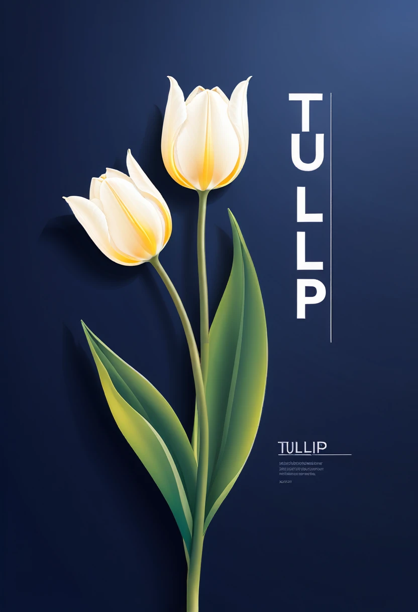 The cover design has the word tulip and two light pink tulips in the middle and lower corners. (Background dark green)Vector graphic design. 精緻 close up 精巧構圖(close up) Flat style vector art, Flat vector art uses simplicity in vector art、 Pure expression，Highlight simplicity and clarity of form， Bring simplicity and modernity to your work