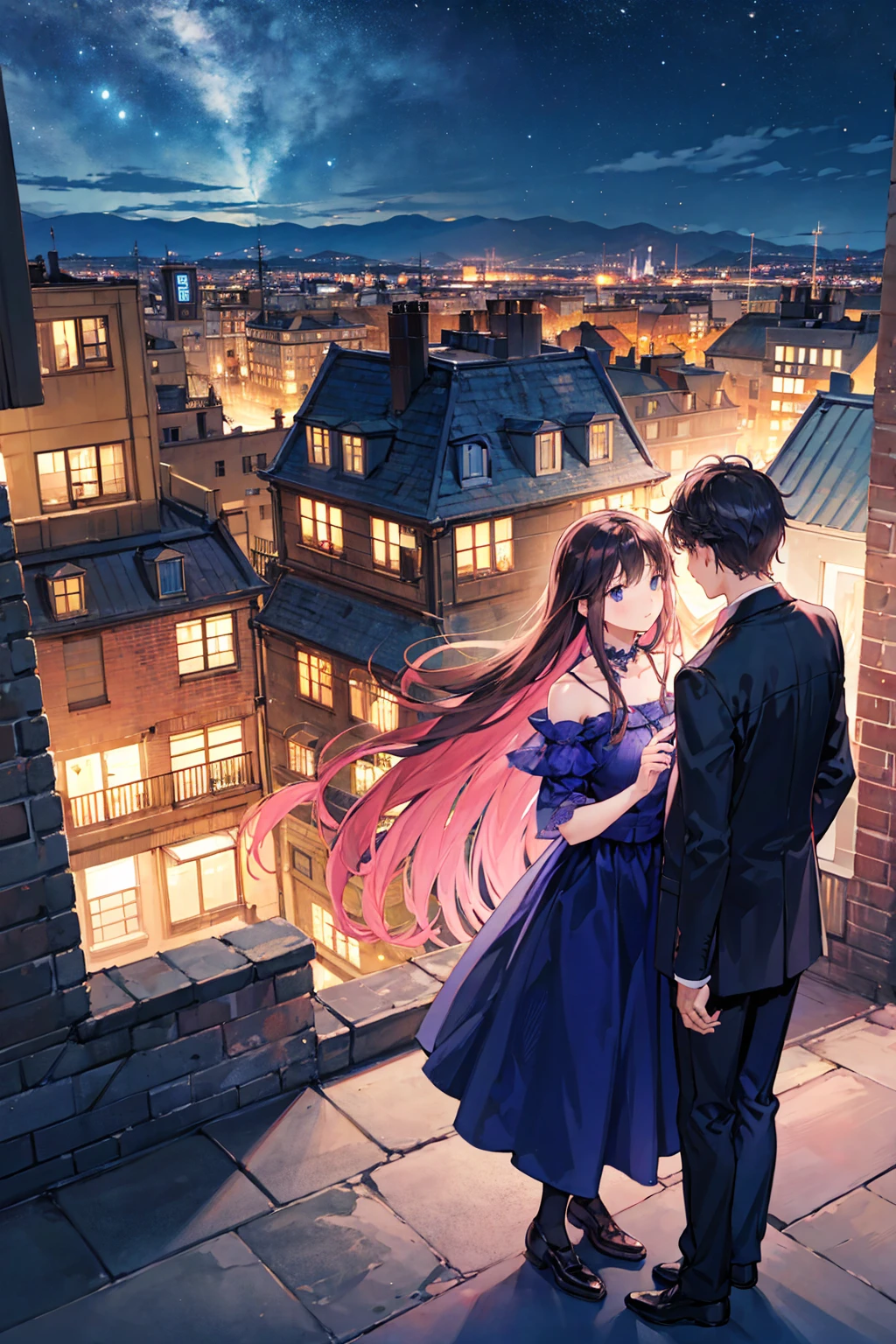 love2people、Couple、men and women,Cityscape,Night view,Rooftop