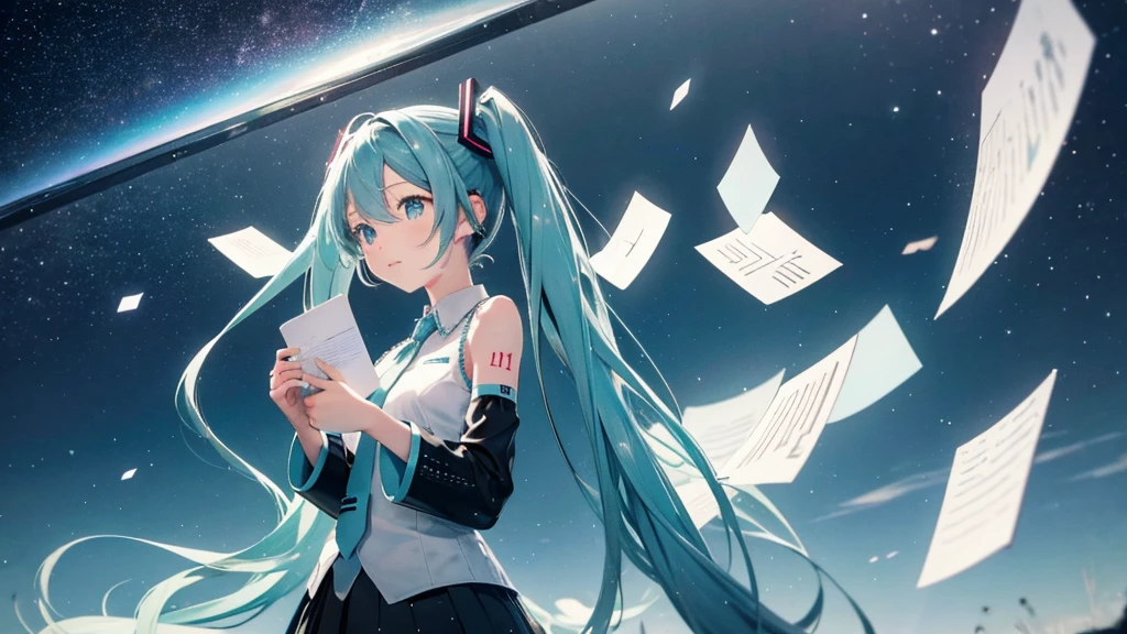 Under the quiet night sky、An image depicting Hatsune Miku reading a letter of thanks。