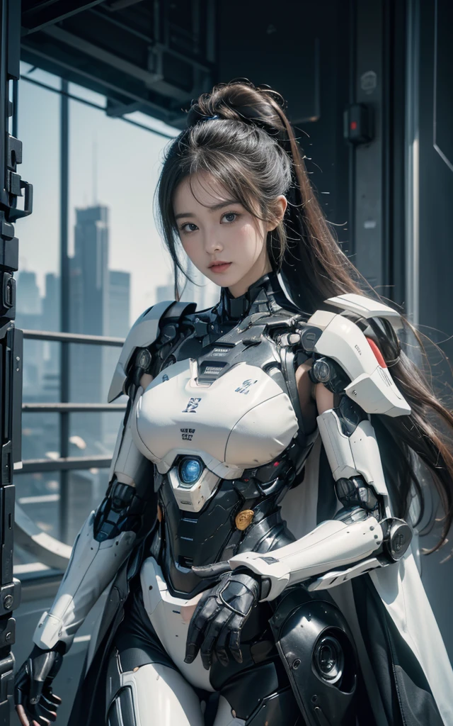 Textured Skin, Super Detail, High Detail, high quality, best quality, high resolution, 1080P, harddisk, beautiful,(war machine),beautiful女人,Mecha Girl,Battle Mode,Mecha Girl,她穿着未来派的war machine武器机甲,Sci-fi complex background