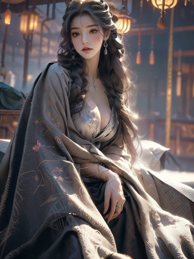 Hyper detailed, High quality, ultra detailed, Masterpiece, Best Quality, Super Detail, Very Delicate and Beautiful, A Woman, mature face, older woman, solo, voluptuous body, Violet hair, Very long hair, solo, 1woman, long hair, solo, silver eyes, Big breasts, cleavage,violet hair that reached her shoulders which was braided, eyes was silver in color as if glowing,two hands, two legs, kneeling, seductive face, perfect body,  spread her legs.