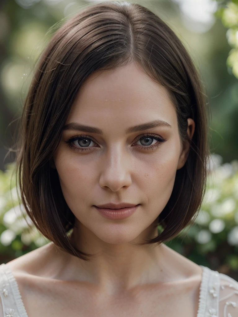 1 woman, beautiful detailed eyes, beautiful detailed lips, extremely detailed eyes and face, long eyelashes, soft bob haircut, sweet smile, german, mature woman, 33 years old, photorealistic, 8k, high resolution, ultra-detailed, masterpiece, cinematic lighting, natural lighting, warm color palette, highly detailed facial features, serene expression, natural skin texture, delicate features, elegant, realistic portrait