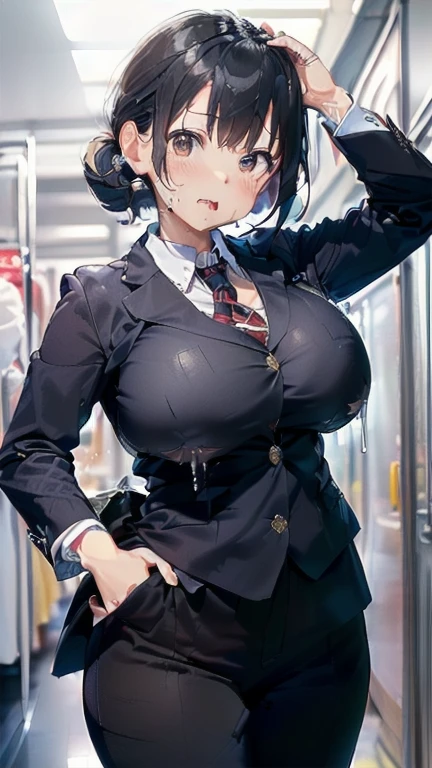 (must be follow these prompts:2.2),masterpiece,best quality,extremely detailed,(in her clothing:3.5),(in her formal styled business suit clothing:3.6),(adorable expression:2.5),(usual face:2.2),(displayed one girl on single picture:2.4),(black hair:2.1),(現代の東京で働くビジネス用のスーツを身長が低くて少しふくよかなnew employee:2.2),(そのnew employeeはとてもあどけない印象だが精液をかけられたビジネス用のスーツのジャケットとズボンを洗わずに着ている:2.2),(A cute moan like a young girl:2.1),(そのnew employeeは湧き上がった性欲に対してビジネス用のスーツを着たままでこらえている:1.4),(そのnew employeeのスーツを着用している全身には性的絶頂により分泌されたぬるぬるした分泌物がまとわりついた:1.5),(libidonous tumultus are happened on her mind but hidden her skin under her business suit:1.5),(そのnew employeeはInnocent faceでとても可愛い:1.9),(そのnew employeeは着用しているビジネス用のスーツにだいぶ前に射精されたためにその臭い成分が薄い琥珀色っぽいとても淡い汚れとなって濃淡の色むらを生じながら滲んだ:1.8),(そのnew employeeのビジネス用のスーツに覆われたおっぱいは強い淫欲のせいでパンパンに膨らんでいる:2.2),(Lewd love juices are dripping down the inside of his suit pants:2.8),(そのnew employeeはその腟内にたっぷりと射精され続けた:2.4),(in her clothing ejaculated:2.6),(seminal frousy girl:2.3),(men's elected twangers were inserted her:2.3),(もちもちした丸みがある精液臭いnew employee:2.3),(she was already stroked up to the depth intervaginal sensual spot:1.7),(notably buldged up her inner labia majora:2.6),(A young, shy moan:1.5),(having big breasts in her clothing:2.6),(社内で仕事中のあどけない印象のnew employee:2.3),(そのnew employeeは身長は低いがほんの少しだけむちっとした身体をしている:2.1),(The crotch of his pants is heavily discolored with love juice stains.:2.5),(そのnew employeeはズボンの下に隠れて見えないそのマンコから愛液を垂れ流して痙攣している:1.8),(そのnew employeeのむちっとした太股をしっかり包みこんでいる暗灰色のズボンは淫らな分泌物のために湿っている:2.0),(そのnew employeeは股間がドロドロになってもその暗灰色のズボンはしっかり履いたまま耐えている:2.5),(暗灰色のズボンの上からいつも自分の股間を押さえているnew employee:1.7),(A moan filled with childish embarrassment:1.5),(そのnew employeeのスーツに覆われた乳房や乳首は強い淫欲のために張っている:2.4),(そのnew employeeの着衣の下の淫らな身体は淫靡な反応によりほんのり膨らんでいる:1.6),(そのnew employeeは真面目に働いている:2.5),(そのnew employeeの脚は短くて太い:2.2),(new employee:2.2),(she looks like japanese idol:2.3),(Suit trousers are made of a durable fabric that will never tear.:2.3),(Her breasts are completely hidden under her suit:2.4),(she looks like a ta:2.0),(これらは他の誰にでもなく全てそのnew employee自身に降りかかった内容:2.1),(Slimy semen was leaking out from the crotch area of his trousers.:1.6),(Make sure to depict the face:5.3),(Calm expression:4.3),(Innocent face:3),(そのnew employee一人だけをしっかりと描いた:3.3),(登場人物はそのnew employeeのみ:4.2),(Portrait Style:5)