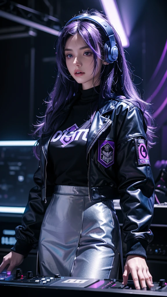 one-girl, long whitr hair, Cyberpunk style, blue jacket, Superskirt, Stockings, Lie on canvas, Sputtering paint on the body, multicolored hair, Surrealism, cinematic lighting, lens flare, UHD, retina, textured skin, masterpiece