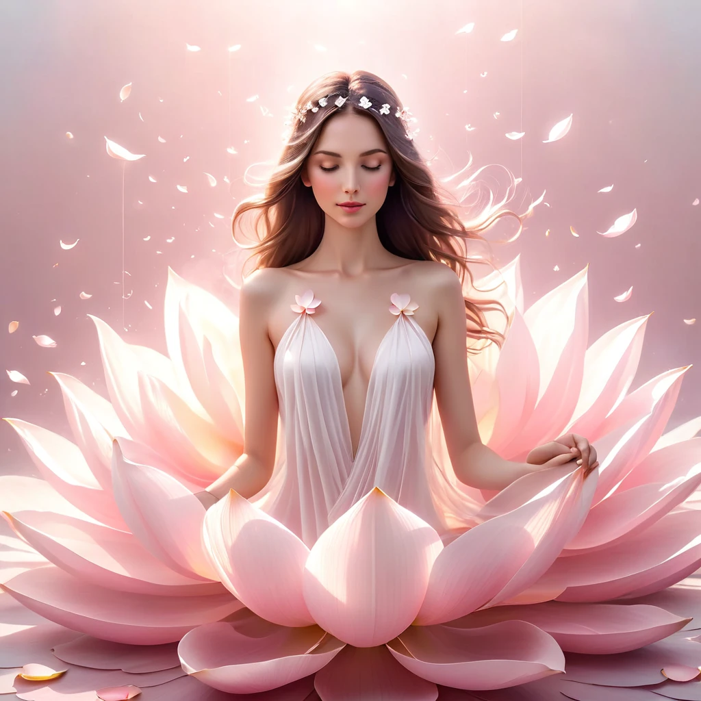 A woman in a blue dress stands on a field of white flowers, Beautiful digital artwork, elegant digital painting, exquisite digital illustration, digital art of elegance, beautiful digital art, очень beautiful digital art, прекрасное gorgeous digital art, Zou Zhe, inspired by Igor Kerylyuk, lady in a dress with glowing white flowers, Yang Jay, gorgeous digital art