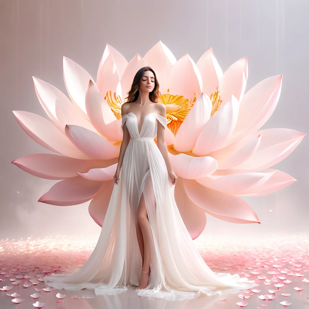 A woman in a blue dress stands on a field of white flowers, Beautiful digital artwork, elegant digital painting, exquisite digital illustration, digital art of elegance, beautiful digital art, очень beautiful digital art, прекрасное gorgeous digital art, Zou Zhe, inspired by Igor Kerylyuk, lady in a dress with glowing white flowers, Yang Jay, gorgeous digital art