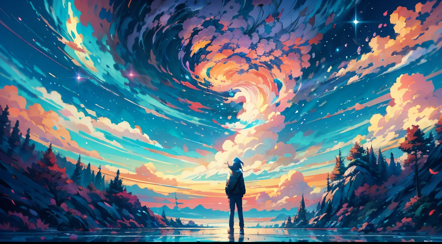 makoto shinkai cyril rolando, anime art wallpaper 4k, anime art wallpaper 4 k, anime art wallpaper 8 k, cosmic skies. by makoto shinkai, inspired by Cyril Rolando, in the style dan mumford artwork, amazing 4 k wallpaper, by Yuumei,