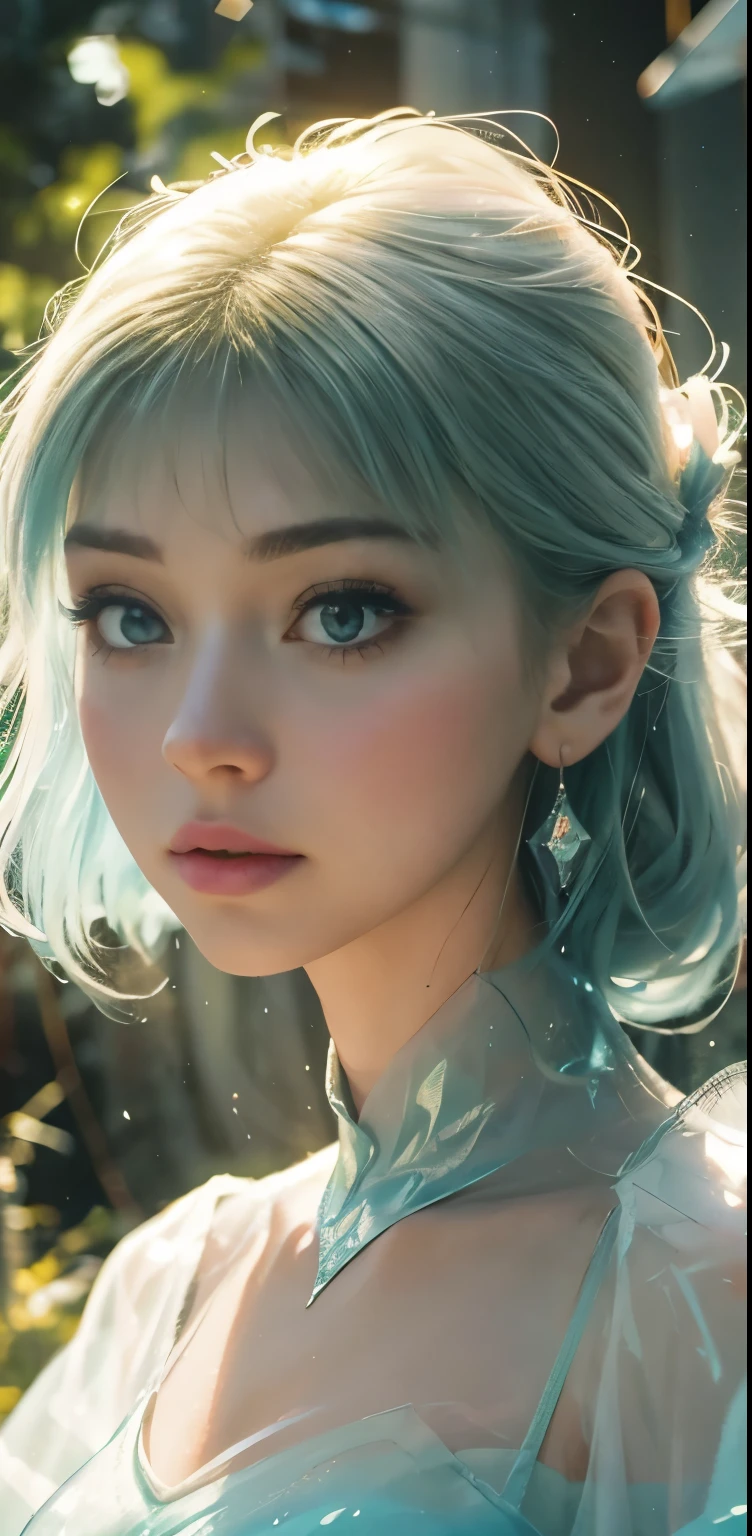 masterpiece, best quality, ultra-detailed, illustration, 1girl, cirilla, white hair, tied in ponytail,emerald green eyes, (close-up:0.5), straight on, face focus , highly detailed skin, standing, ), looking at viewer, black eyeliner, smokey eyes, (3D:0.5)