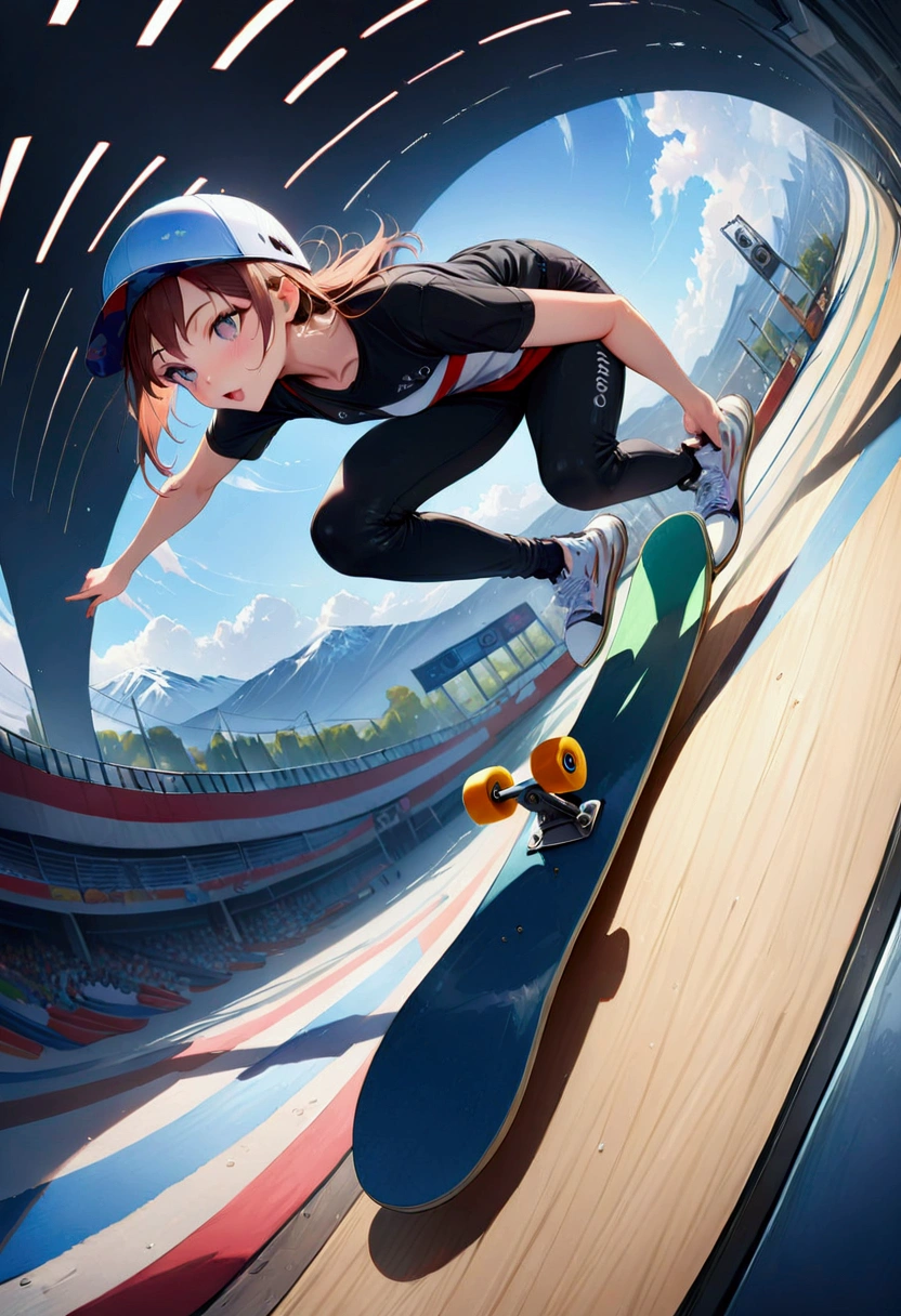 Skateboarders, At the skateboarding venue, (masterpiece:1.2), 最high quality, high quality, High resolution, (Super detailed), Olympic, Dynamic Angle,