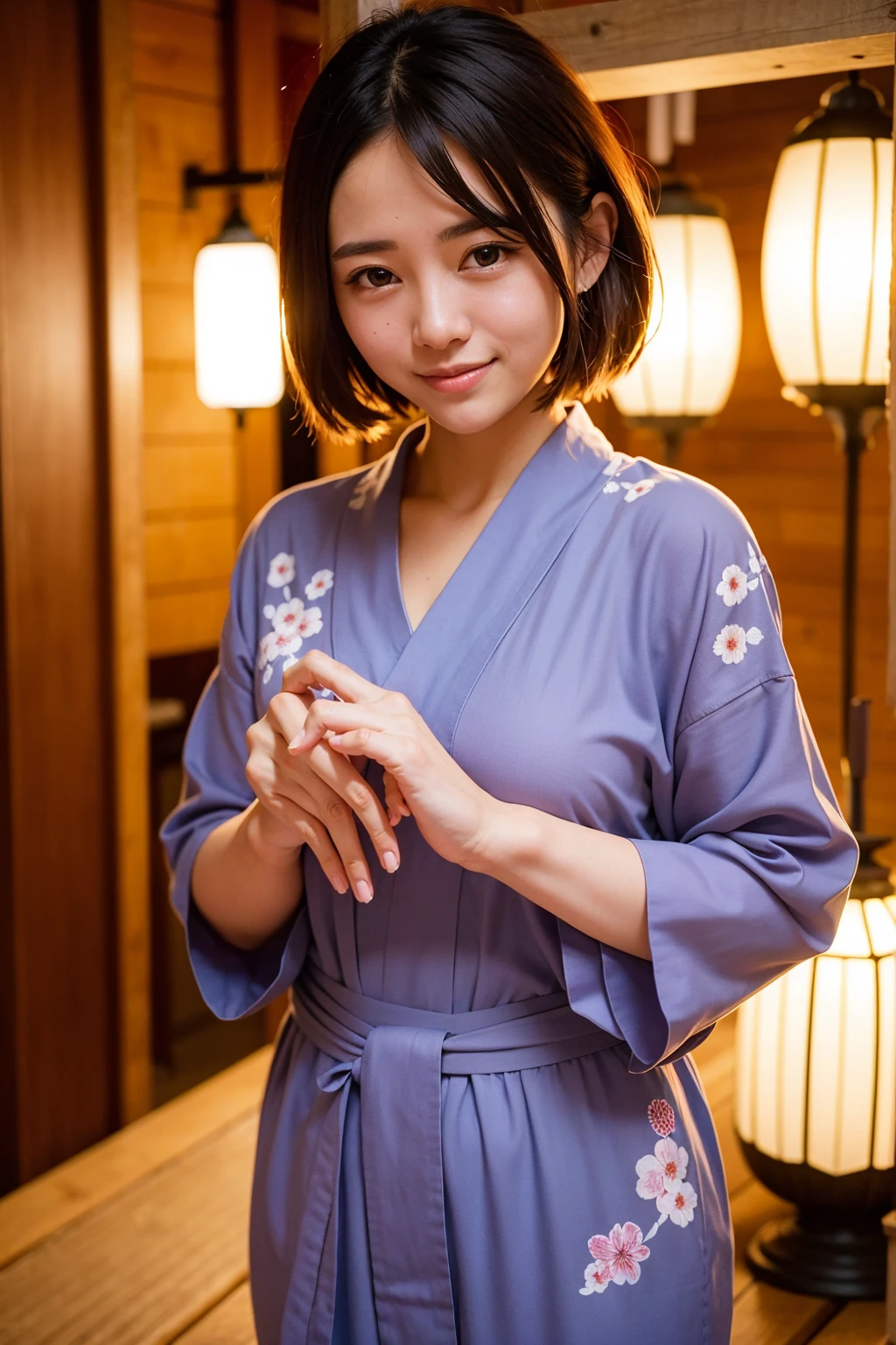(masterpiece、High resolution、high quality)、Beautiful Japanese Girls:1.3,15-year-old junior high school student、Immature body、Beautiful body、Japanese Yukata、Soar、night、Laughter、Clear Eyes、Beautiful Skin、Yukata beauty、Hydrangea pattern yukata、 body、Her breasts are exposed from her yukata、とてもSmall breasts、Small breasts、Small cherry-colored areola、Erect nipples、Cool Summer、nightの夏祭り、Fireworks display、Professional photography、