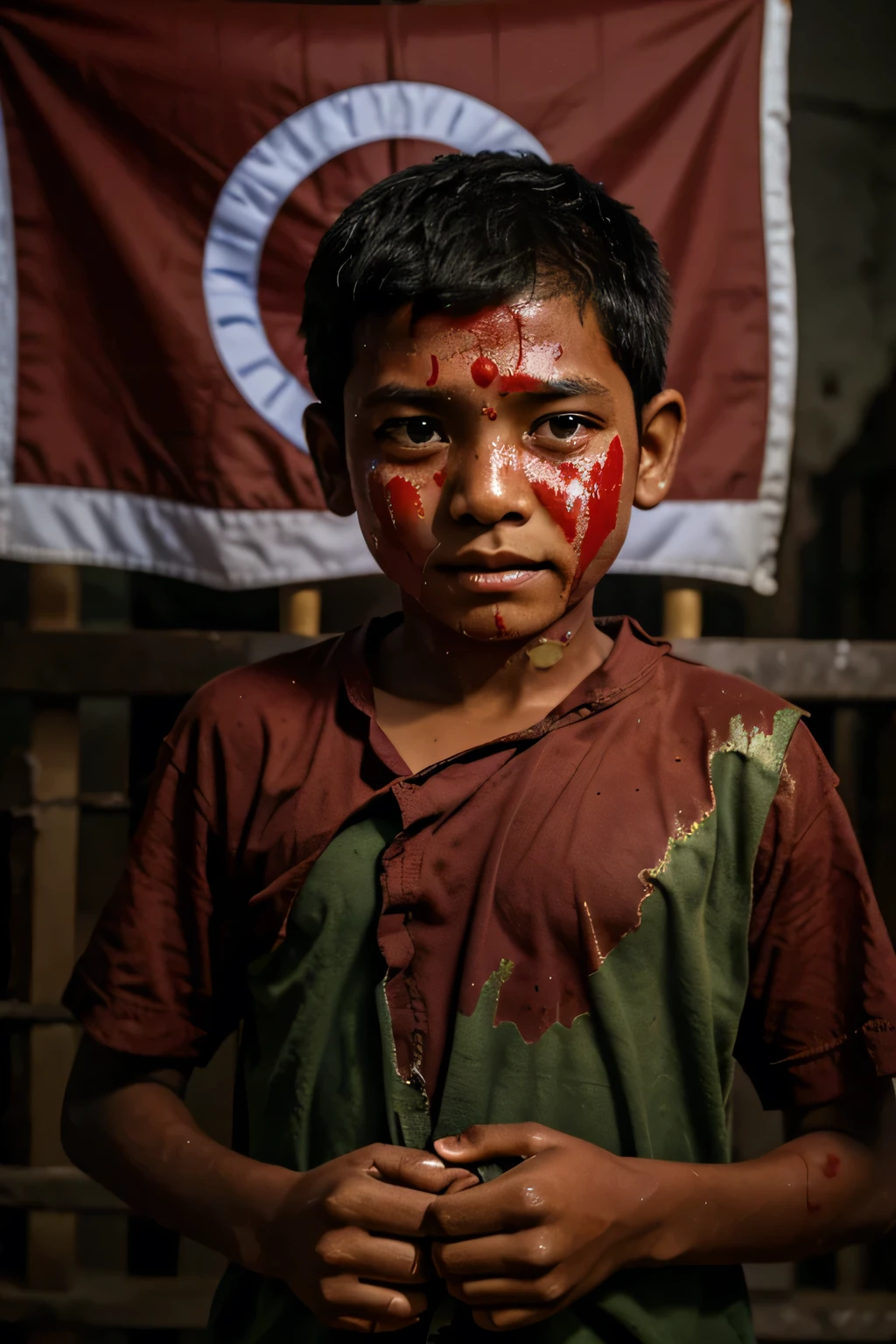 Rohingya boy hold Rohingya flag and he blooding