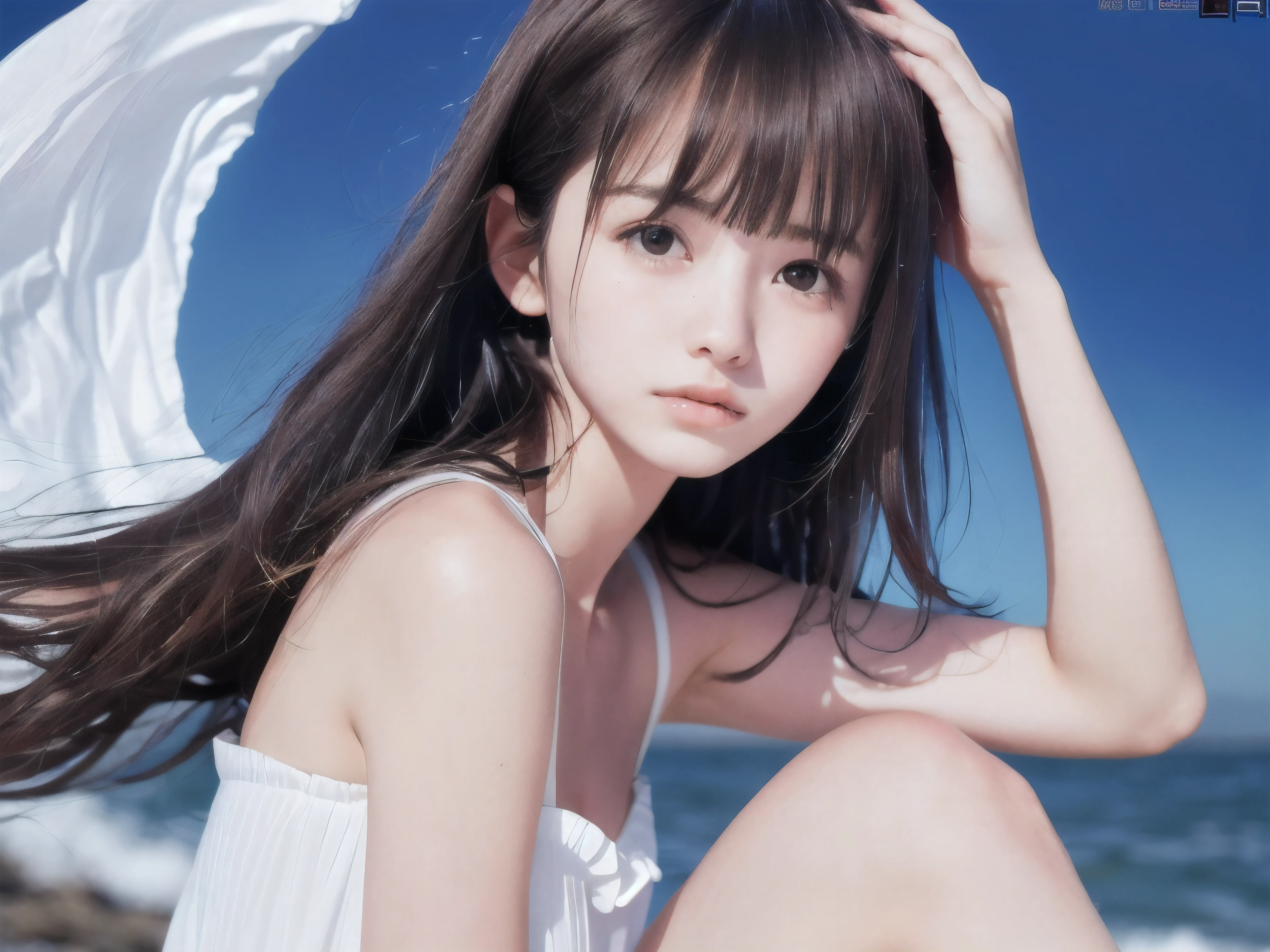 (Close up face shot of slender small-breasted half up brown long hair with bangs girl wearing a white summer dress:1.5)、(One girl is turn around and big crying with tears at the cape of the sea in Japan:1.5)、(Beautiful midnight with full moon on the sea:1.5)、(blurred background:1.5)、(Natural light:1.5)、(8k ultra detailed master piece:1.5)、(perfect anatomy:1.5)、(Photorealistic stick:1.5)、(Raw photo:1.3)、(highest quality:1.5)、(High resolution:1.3)、(Delicate and beautiful perfect face:1.3)、(Delicate and beautiful eye air skin:1.3)、(Real Human Skin:1.3)、((thin legs))