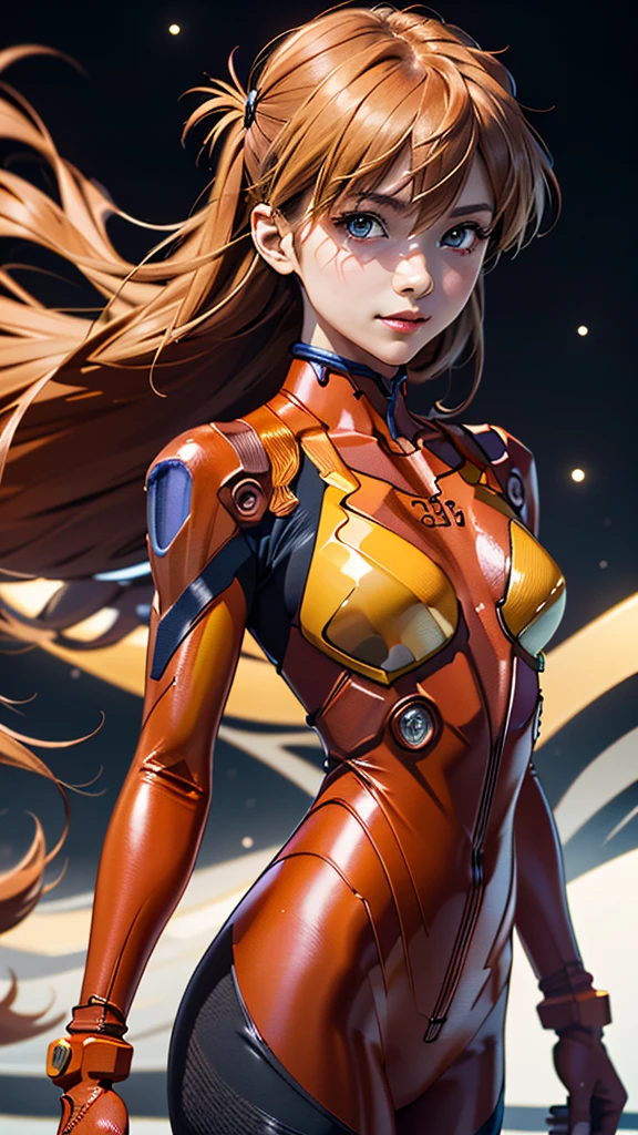 realistic、picture、High level image quality、solo、Perfectly detailed face、fine blue eyes、very detailed、blush、hair ornaments、Chignon mahogany hair、(blonde hair)、Plug Suit 02,Shikinami Asuka Langley、slender legs、 young face、Cute Aiur body suit、Torn suit、Chest fluttering、chest exposure、Background of Hakone