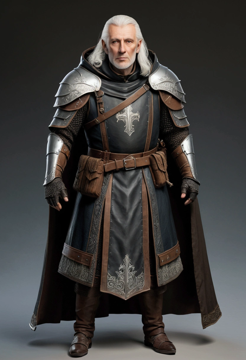 Rodrik Cassel is a stout knight with soft flesh under his chin. He has white hair and large white whiskers. He is 60 years. He is plainly dressed, leather armor and a cheap hooded dark cloak