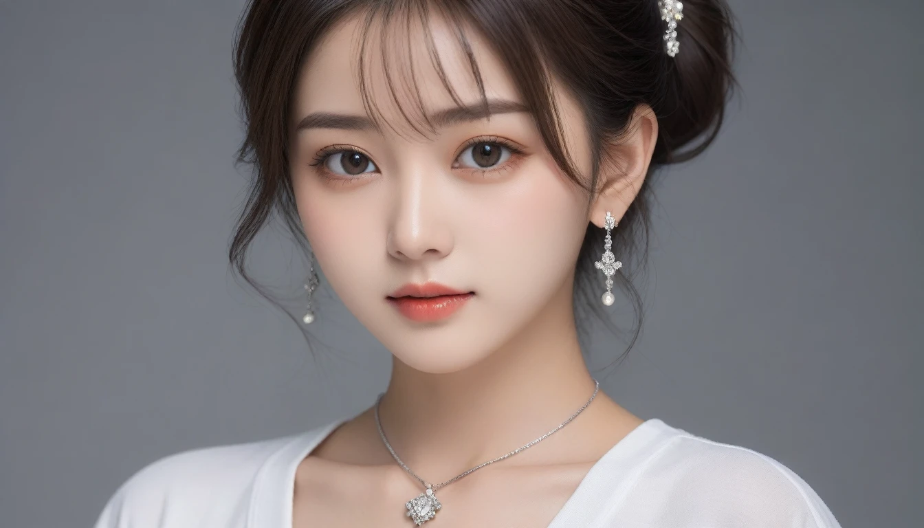 8k, Ultra-high resolution, Highest quality, masterpiece, 三分割法によるphotograph,Surreal, photograph, 1 Girl, (:1.3), pretty girl, Cute Face, 細部までBeautiful Eyes, 細かくdetailedに,masterpiece,One Girl:1.2,Japanese female announcer,cowboy shot,Serious expression,Black short hair,Short ponytail,Super Beautiful Girl 4,((1 girl:1.4)),Shine, Natural skin texture、(Stylish clothes:1.4)、(Sexy Costumes:1.4)、(Beautiful breastsを強調する衣装:1.4)、Attractive girl、16 years oldmale body:1.4)、(女の子のポートレートphotograph:1.4)、(Photorealistic images:1.4),Fantasy art,(Beautiful Face:1.4)、Beautiful breasts,Beautiful and attractive eyes、Beautiful Eyes、(Tight waist:1.4)、(9 Beautiful girls with perfect body proportions:1.4),Red lips,(choker:1.4、necklace:1.4、Earrings:1.4),Looking at the audience,(((Ideal body type))),A-cup small breasts :2,、Portraiture:2、Perfect Anatomy、鮮明なdetailed、detailed,Fashion magazine cover,Thin lips,Gray background ,完璧でBeautiful Face ,完璧でCute Face, Skin with attention to detail, Perfect limbs、Narrow waist,Looking at the audience,(((Ideal body type))),A cup small breasts :2,Portraiture:2,Perfect Anatomy,鮮明なdetailed,detailed,Surreal,Light and shadow,spotlight