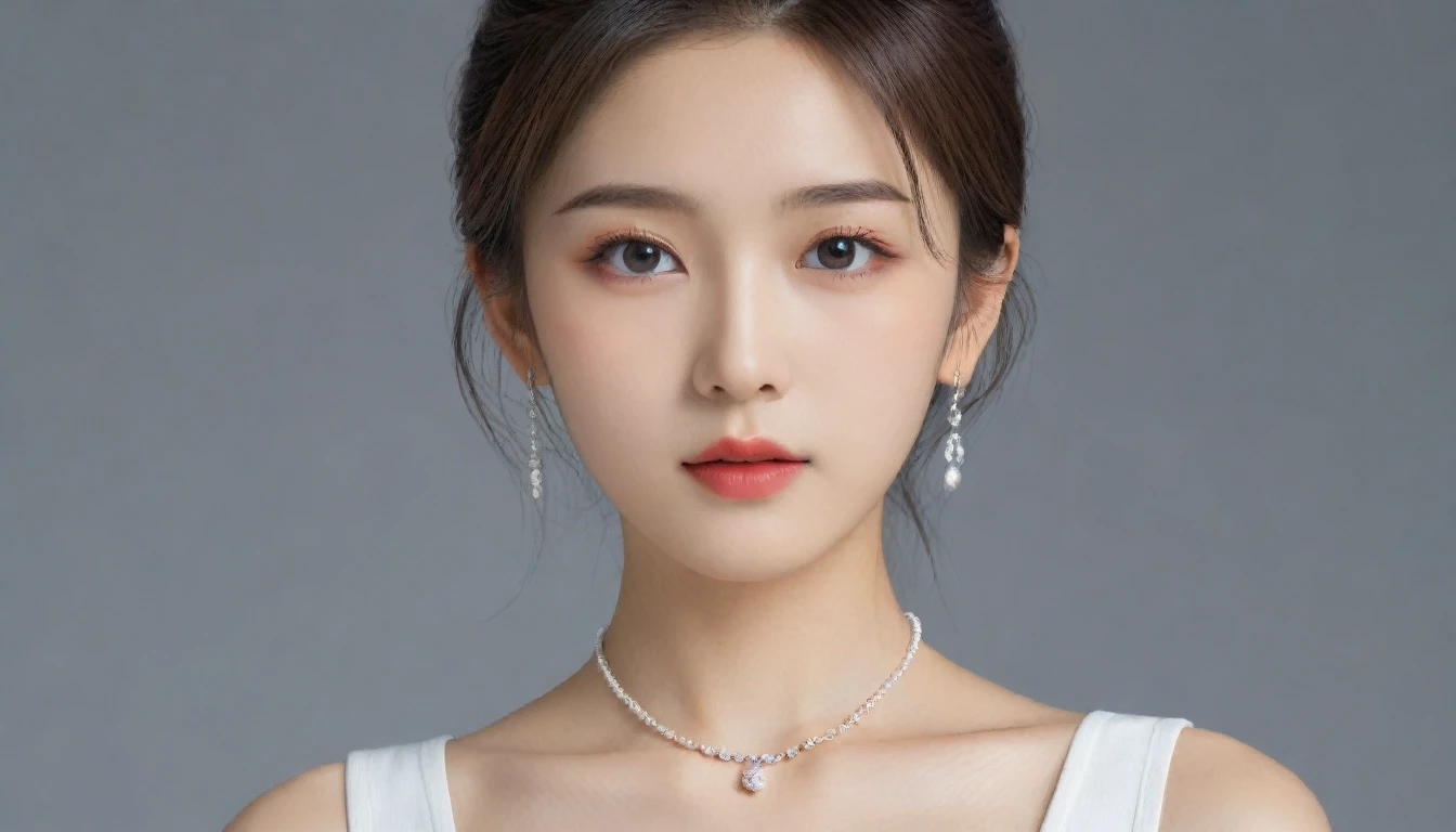 8k, Ultra-high resolution, Highest quality, masterpiece, 三分割法によるphotograph,Surreal, photograph, 1 Girl, (16 years old:1.3), pretty girl, Cute Face, 細部までBeautiful Eyes, 細かくdetailedに,masterpiece,One Girl:1.2,Japanese female announcer,cowboy shot,Serious expression,Black short hair,Short ponytail,Super Beautiful Girl 4,((1 girl:1.4)),Shine, Natural skin texture、(Stylish clothes:1.4)、(Sexy Costumes:1.4)、(Beautiful breastsを強調する衣装:1.4)、Attractive girl、16 years old、(Perfect female body:1.4)、(女の子のポートレートphotograph:1.4)、(Photorealistic images:1.4),Fantasy art,(Beautiful Face:1.4)、Beautiful breasts,Beautiful and attractive eyes、Beautiful Eyes、(Tight waist:1.4)、(9 Beautiful girls with perfect body proportions:1.4),Red lips,(choker:1.4、necklace:1.4、Earrings:1.4),Looking at the audience,(((Ideal body type))),A-cup small breasts :2,、Portraiture:2、Perfect Anatomy、鮮明なdetailed、detailed,Fashion magazine cover,Thin lips,Gray background ,完璧でBeautiful Face ,完璧でCute Face, Skin with attention to detail, Perfect limbs、Narrow waist,Looking at the audience,(((Ideal body type))),A cup small breasts :2,Portraiture:2,Perfect Anatomy,鮮明なdetailed,detailed,Surreal,Light and shadow,spotlight