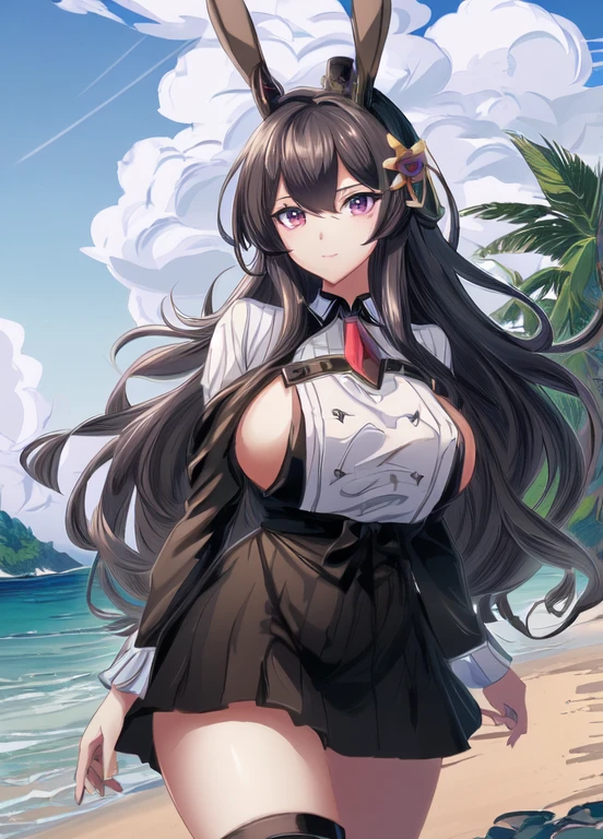 Anime girl with long hair and bunny ears walks on the beach, Kantai collection style, Small parts. girls on the front line, from girls on the front line, seductive anime girl, girls on the front line cg, anime Mo artstyle, 4k anime wallpaper, 4k manga wallpaper, girls on the front line style, attractive anime girl, anime style 4k, Гладкое аниме CG Art, Lazurny Lane style