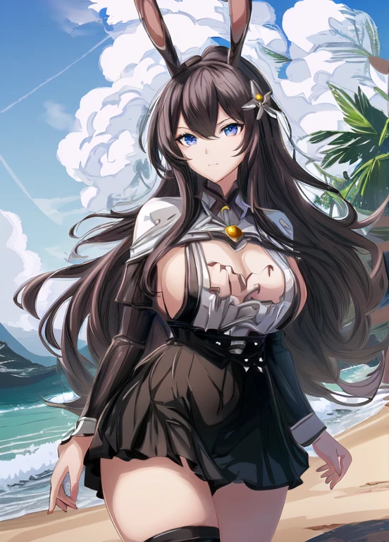 Anime girl with long hair and bunny ears walks on the beach, Kantai collection style, Small parts. girls on the front line, from girls on the front line, seductive anime girl, girls on the front line cg, anime Mo artstyle, 4k anime wallpaper, 4k manga wallpaper, girls on the front line style, attractive anime girl, anime style 4k, Гладкое аниме CG Art, Lazurny Lane style