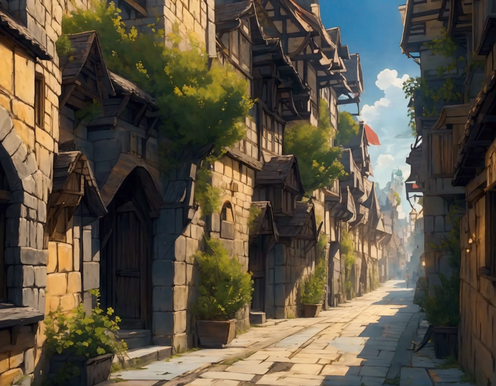 Close-up of a medieval street，There are no passers-by
