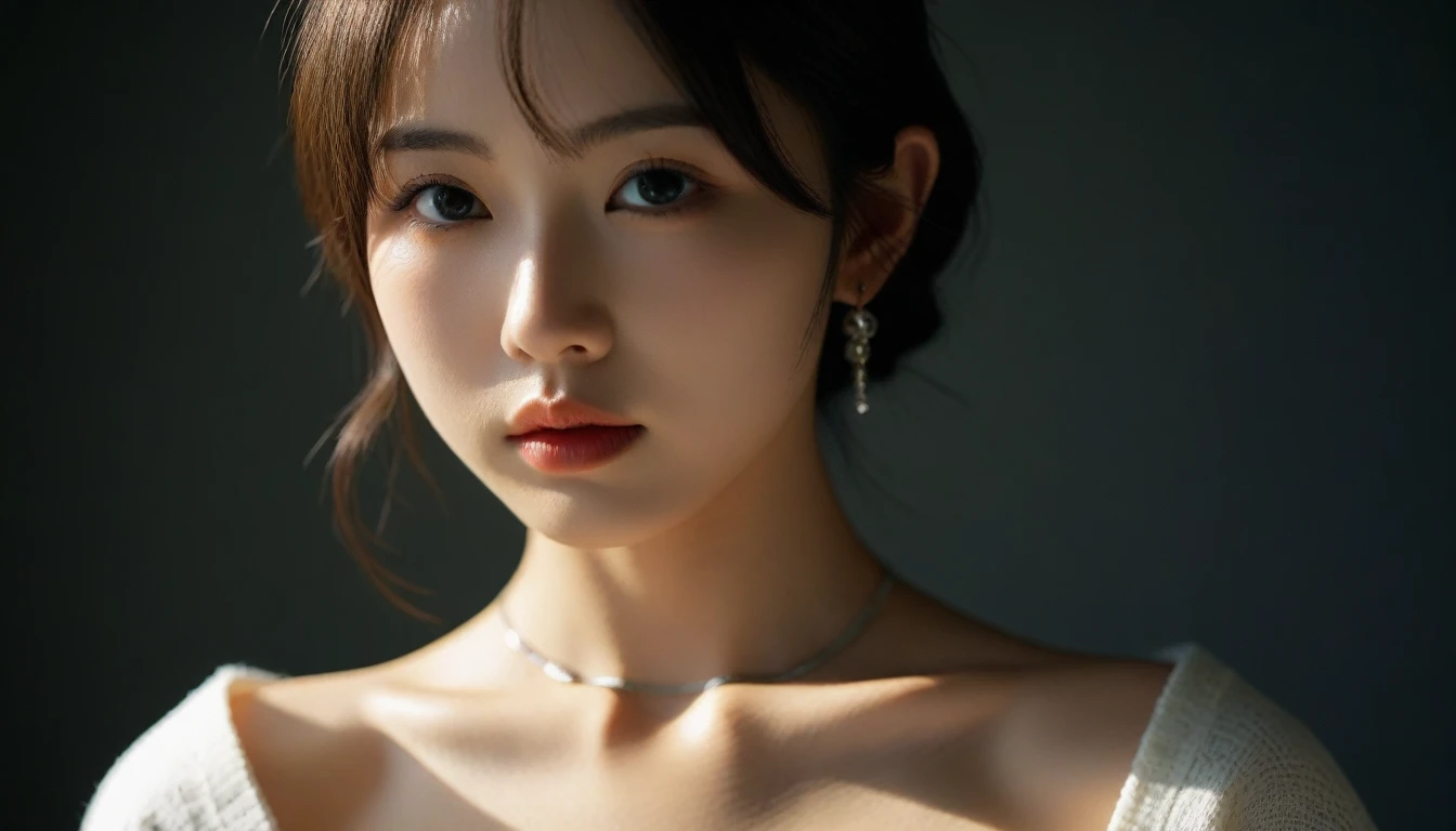 8k, Ultra-high resolution, Highest quality, masterpiece, 三分割法によるphotograph,Surreal, photograph, 1 Girl, (16 years old:1.3), pretty girl, Cute Face, 細部までBeautiful Eyes, 細かくdetailedに,masterpiece,One Girl:1.2,Japanese female announcer,cowboy shot,Serious expression,Black short hair,Short ponytail,Super Beautiful Girl 4,((1 girl:1.4)),Shine, Natural skin texture、(Stylish clothes:1.4)、(Sexy Costumes:1.4)、(Beautiful breastsを強調する衣装:1.4)、Attractive girl、16 years old、(Perfect female body:1.4)、(女の子のポートレートphotograph:1.4)、(Photorealistic images:1.4),Fantasy art,(Beautiful Face:1.4)、Beautiful breasts,Beautiful and attractive eyes、Beautiful Eyes、(Tight waist:1.4)、(9 Beautiful girls with perfect body proportions:1.4),Red lips,(choker:1.4、necklace:1.4、Earrings:1.4),Looking at the audience,(((Ideal body type))),A-cup small breasts :2,、Portraiture:2、Perfect Anatomy、鮮明なdetailed、detailed,Fashion magazine cover,Thin lips,Gray background ,完璧でBeautiful Face ,完璧でCute Face, Skin with attention to detail, Perfect limbs、Narrow waist,Looking at the audience,(((Ideal body type))),A cup small breasts :2,Portraiture:2,Perfect Anatomy,鮮明なdetailed,detailed,Surreal,Light and shadow,spotlight
