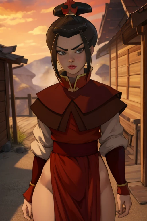 Beautiful, Masterpiece, Best Quality, extremely detailed face, perfect lighting, Cowboy shot, 1girl, Azula, the perfect body, taut clothes, seductive, pomade, makeup, looking a viewer
