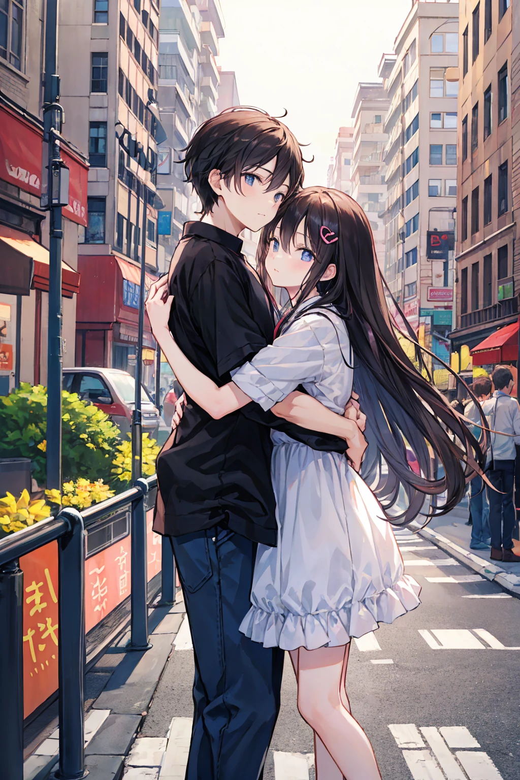 love2people、Couple、men and women,Cityscape,A quick hug,