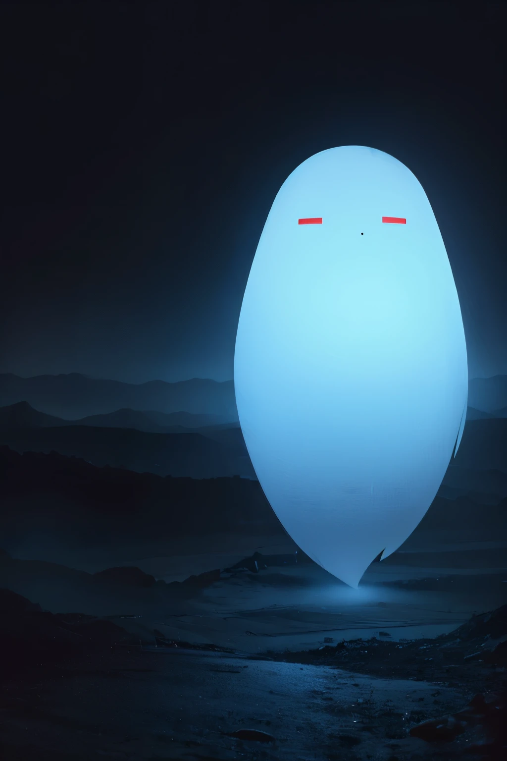(Highest quality:1.2)。Standing Ghost。Small ghost fire。The background is a pitch black night road。