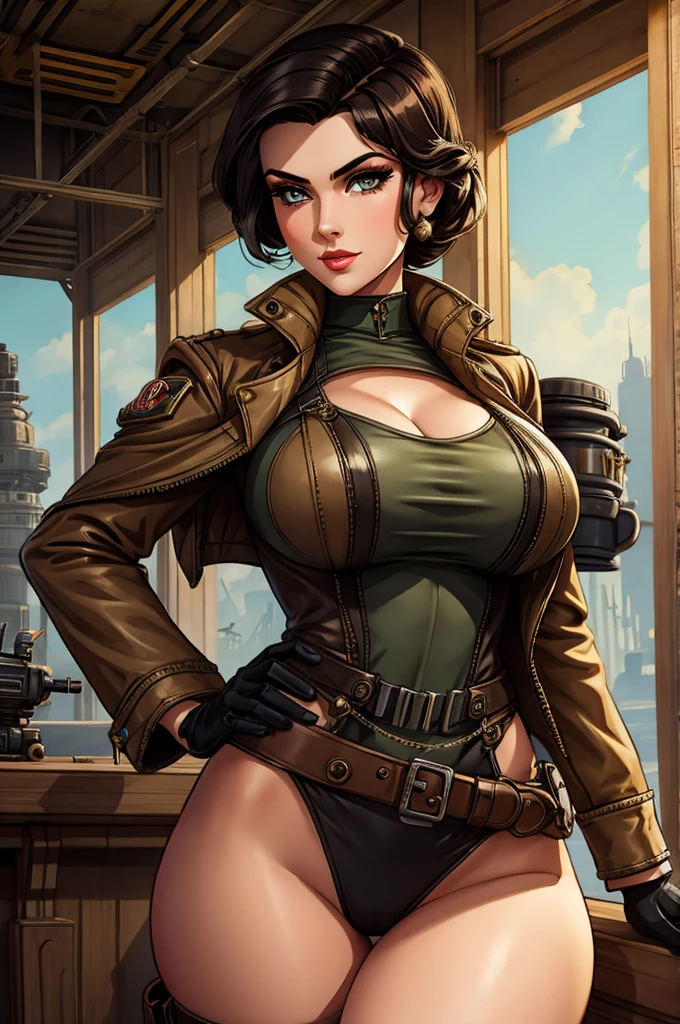 rocket ranger, leather clothing, patchwork jetpack, sexy woman