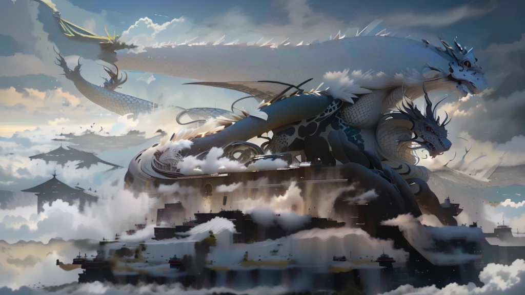 Dragon head horse galloping in the clouds, shrike, Chinese dragon concept art, a shrike, Storm Dragon, Dragon in the background, a majestic gothic indian dragon, shrikes, Fantasy Creatures, Soft and delicate dragon-shaped features, Dragon Art, Male Centaur-Centaur Chimera, An ancient creature, Epic dragons