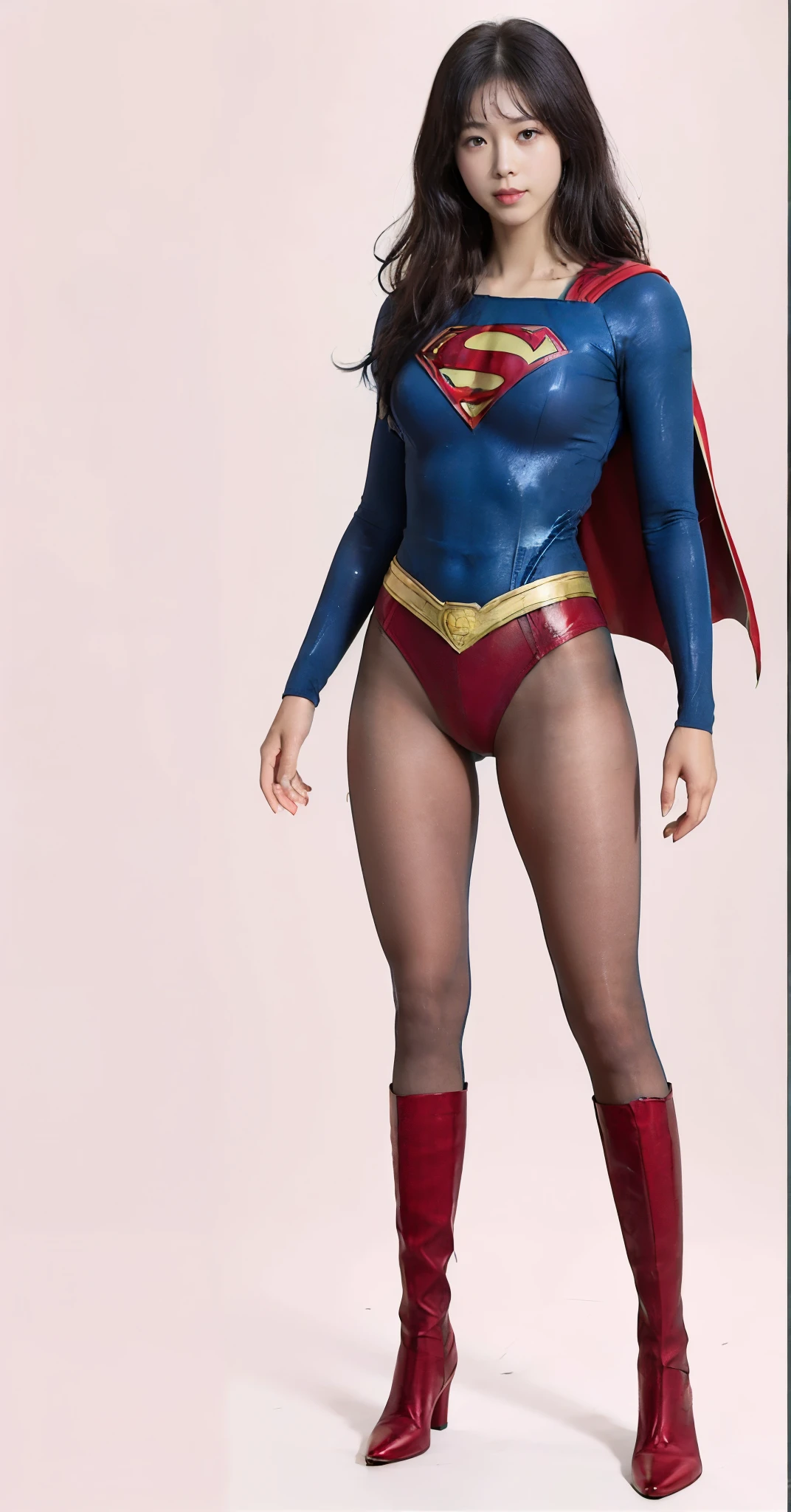 No background、(((Beautiful legs in black tights.)))、(((Legally express the beauty of your smile)))、((((Make the most of your original images)))、(((Supergirl Costume)))、(((Beautiful boyish short hairstyle)))、(((suffering)))、(((Please wear black tights....、Wear red boots)))、((Best image quality、8k))、((Highest quality、8k、masterpiece:1.3))、(((Preserve background )))、Sharp focus:1.2、Beautiful woman with perfect figure:1.4、Slim Abs:1.2、Wet body:1.5、Highly detailed face and skin texture、8k