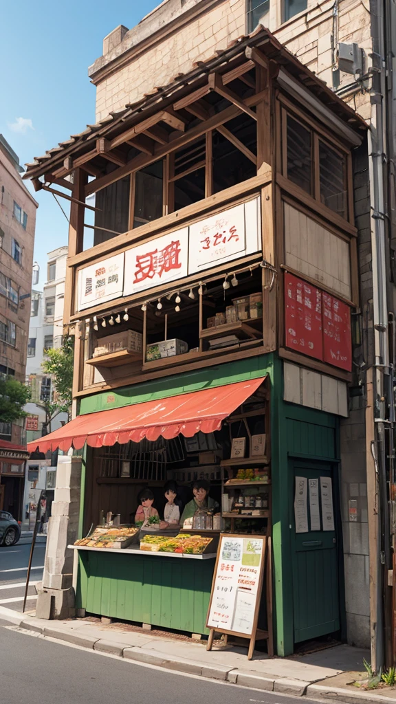 An old food stall on the edge of the building.